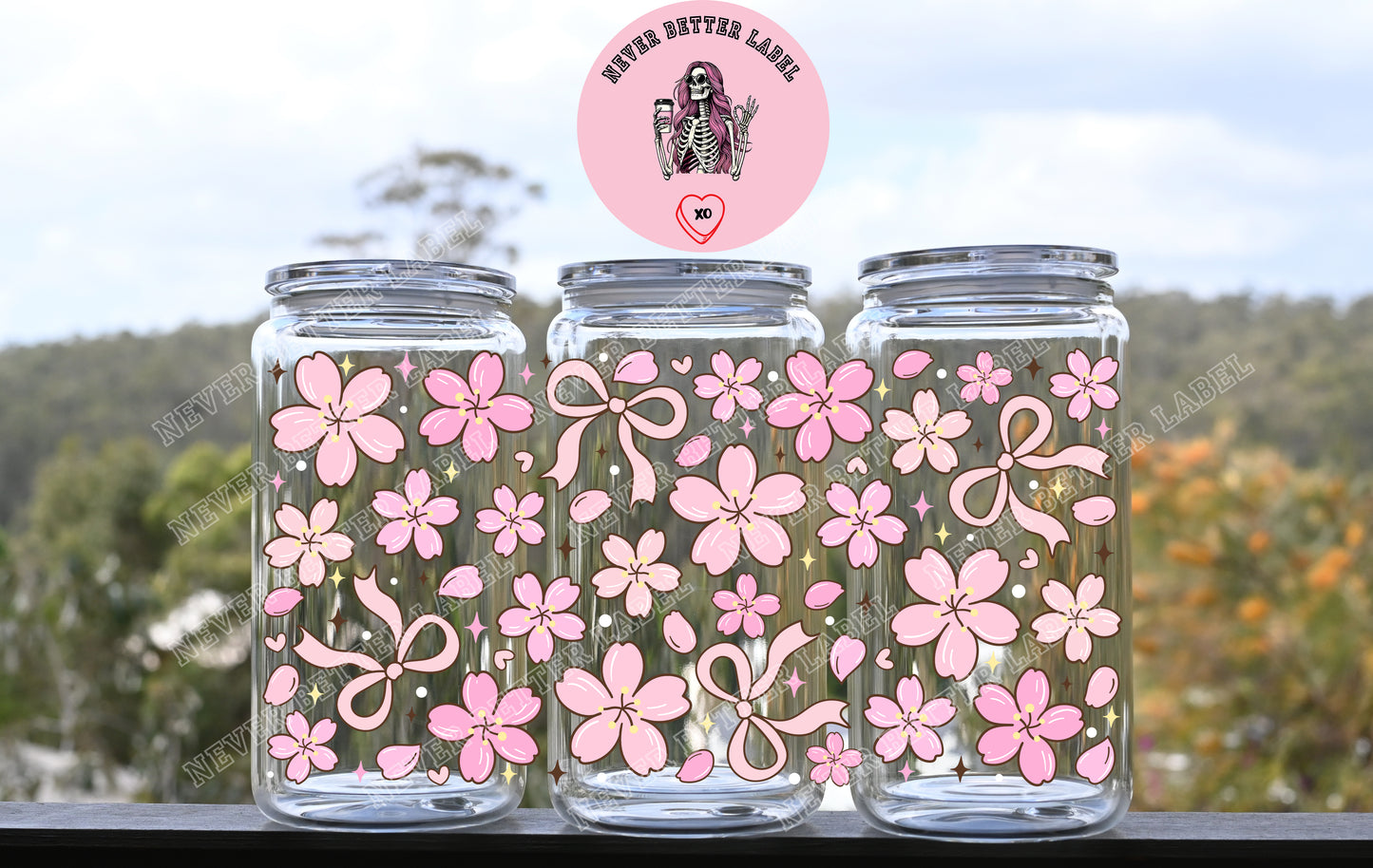 Coquette Cherry Blossom Wrapped Glitter Filled Tumbler with Lid and Straw