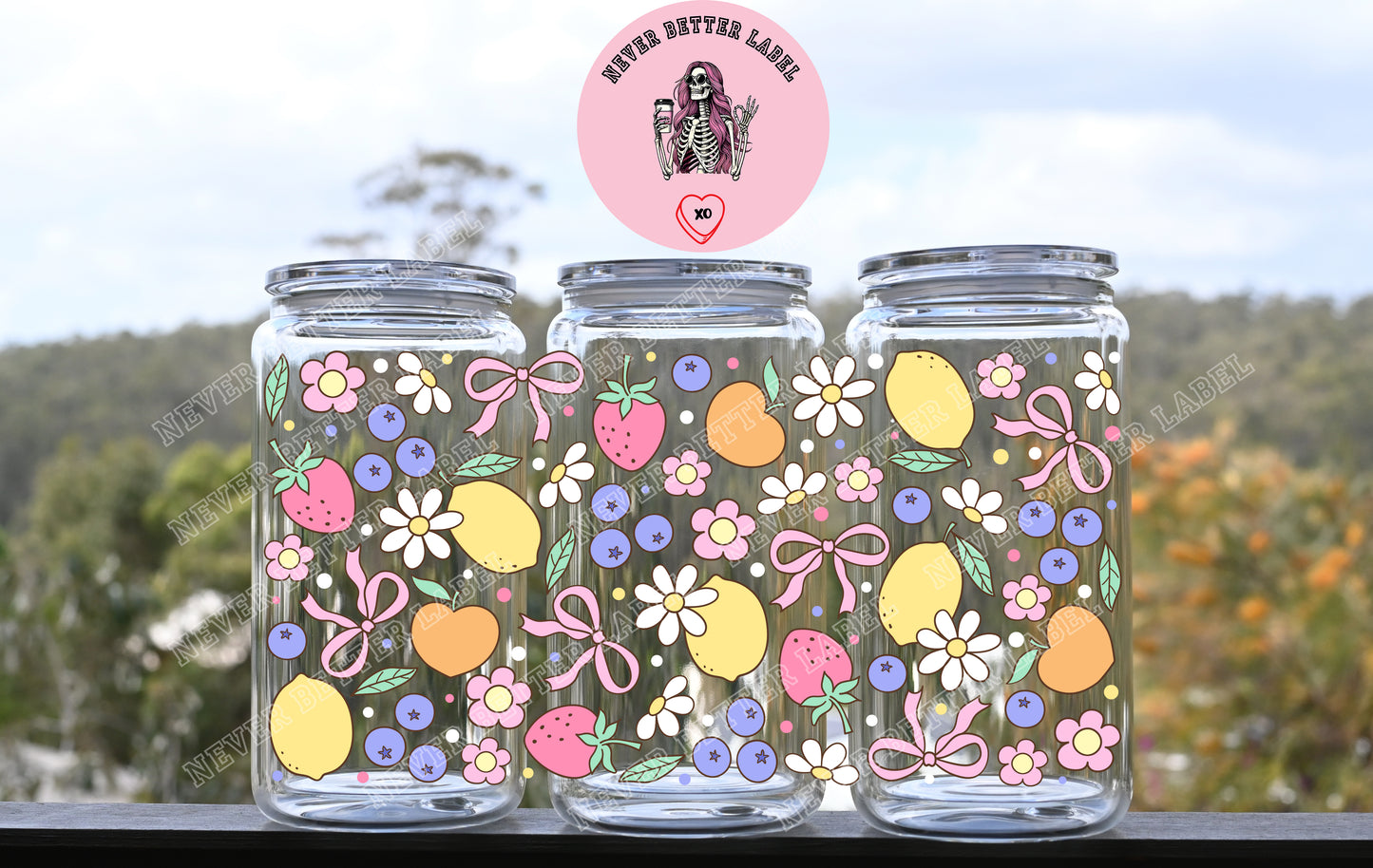 Coquette Summer Fruit Wrapped Glitter Filled Tumbler with Lid and Straw