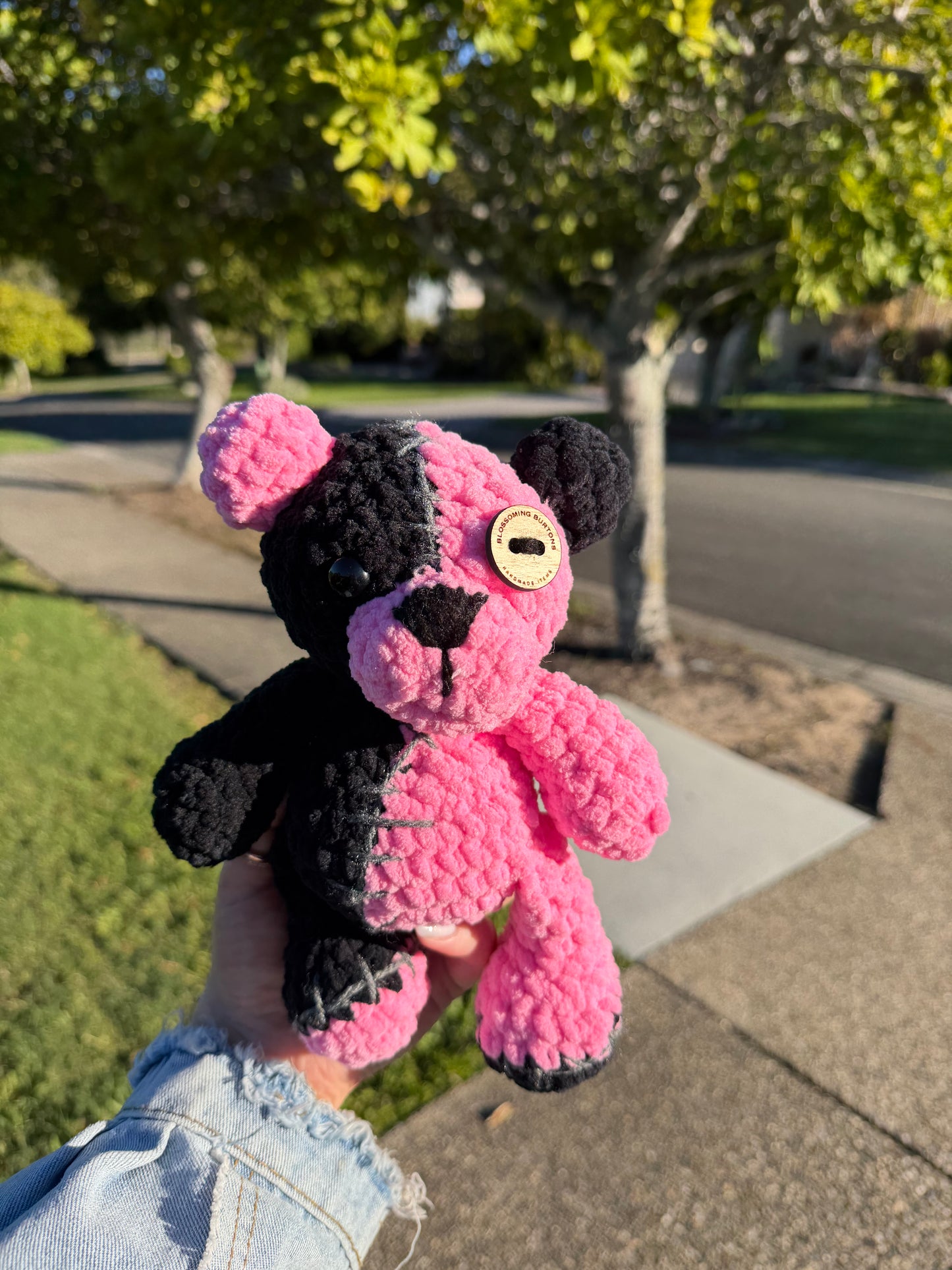 🧸 Pink Zombie Bear Crochet Plush 🩷🖤