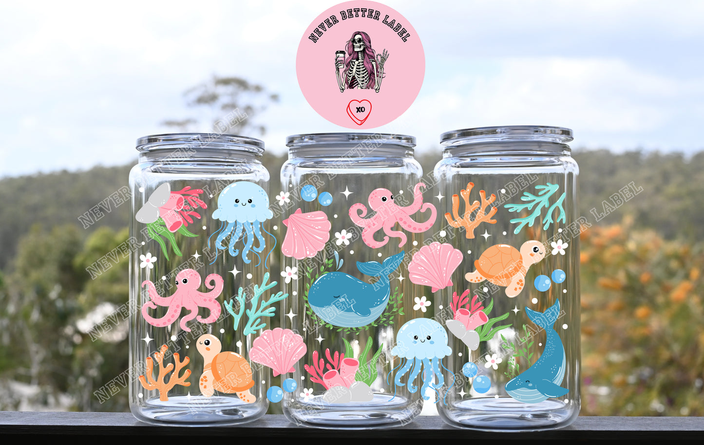 Ocean Animals Wrapped Glitter Filled Tumbler with Lid and Straw