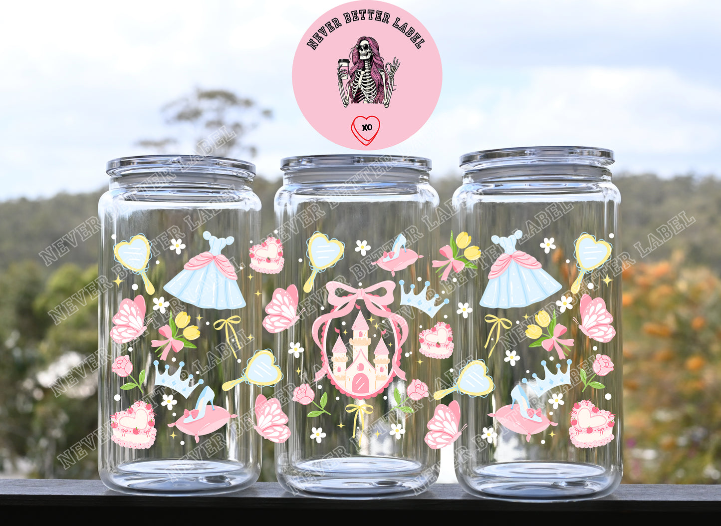 Pastel Princess Castle Wrapped Glitter Filled Tumbler with Lid and Straw