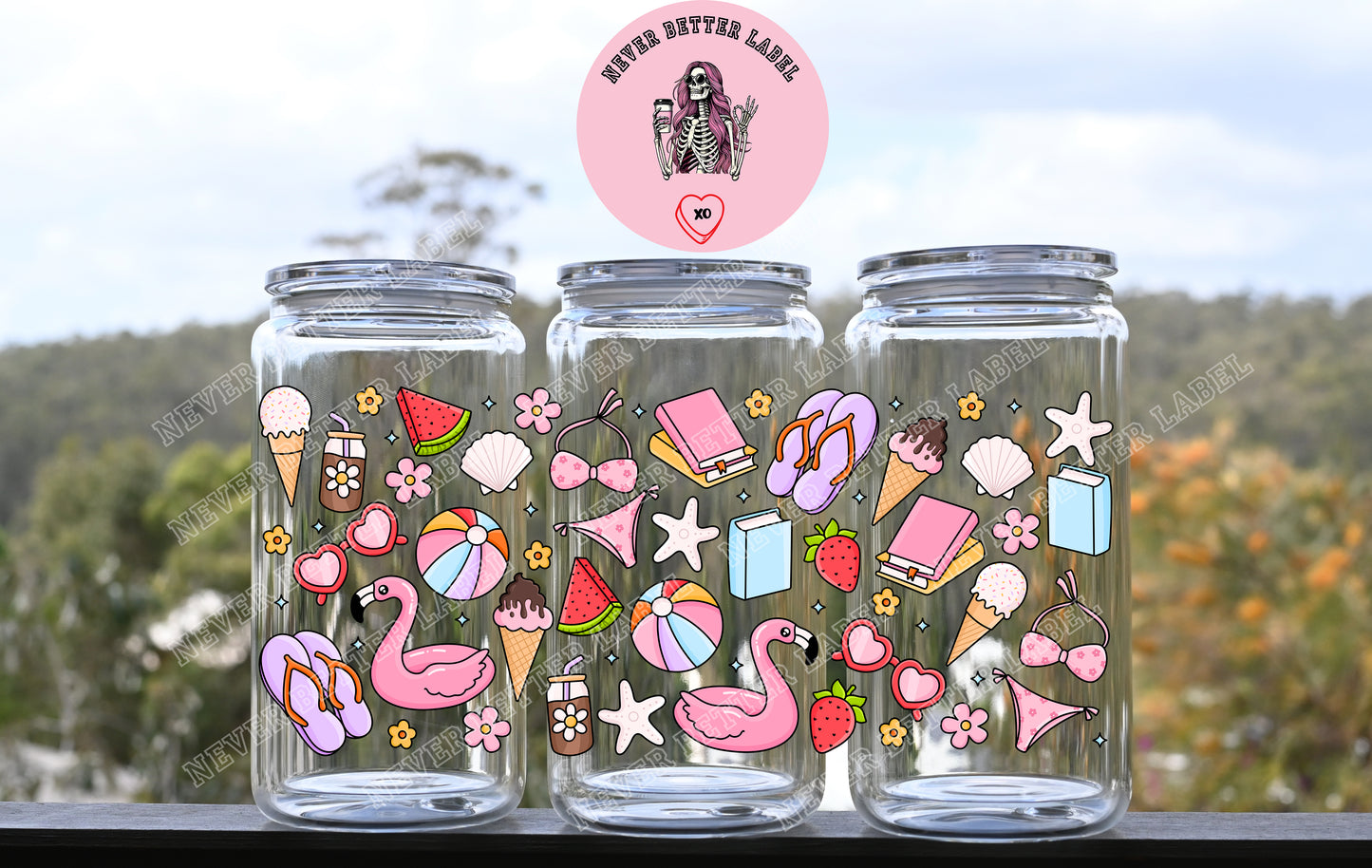 Summer Vibes Wrapped Glitter Filled Tumbler with Lid and Straw