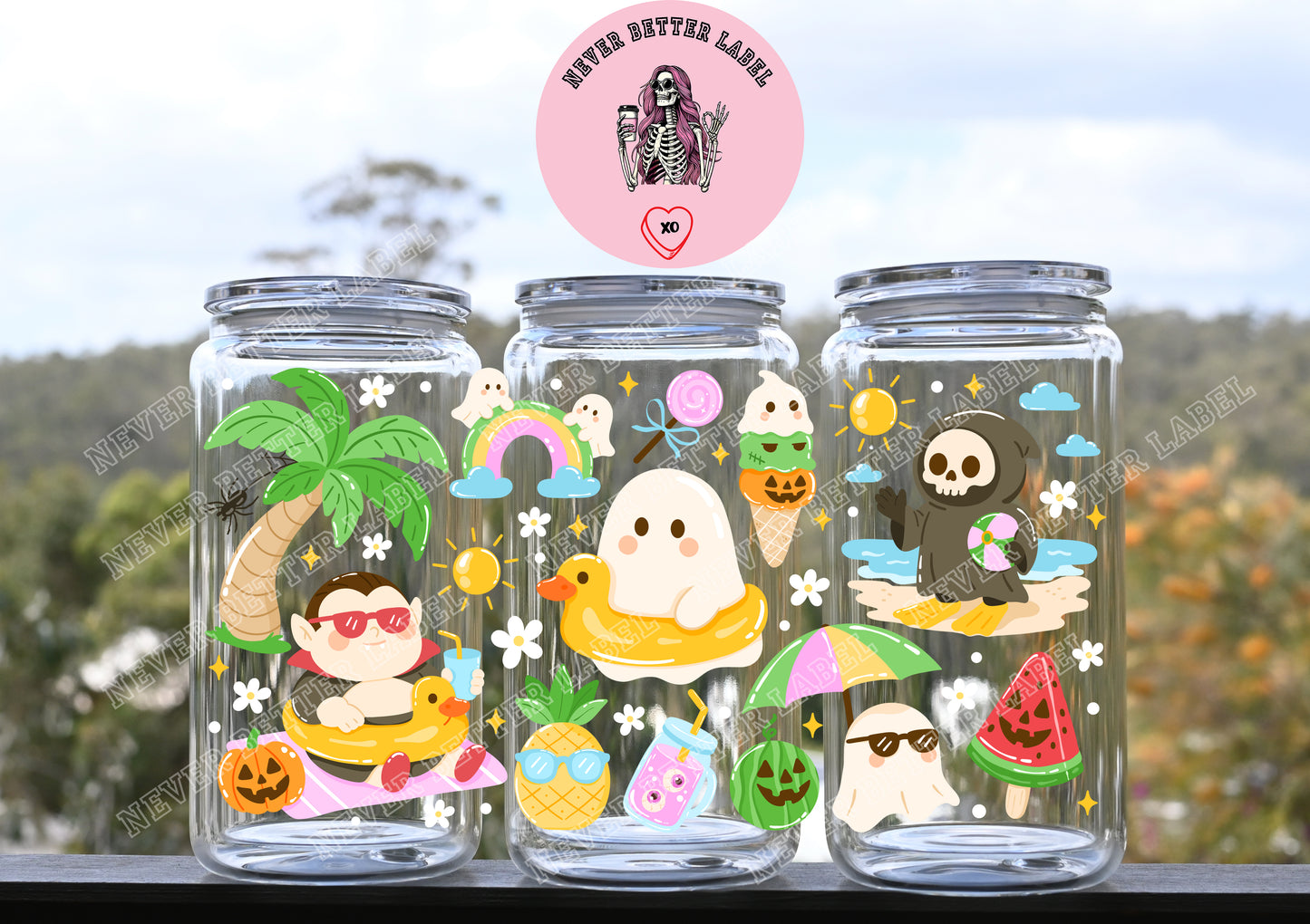 SummerWeen Wrapped Glitter Filled Tumbler with Lid and Straw