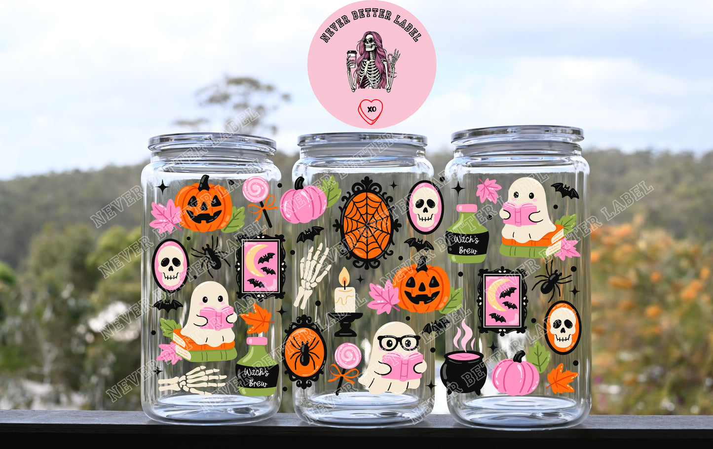 Witchy Boo Crew Wrapped Glitter Filled Tumbler with Lid and Straw