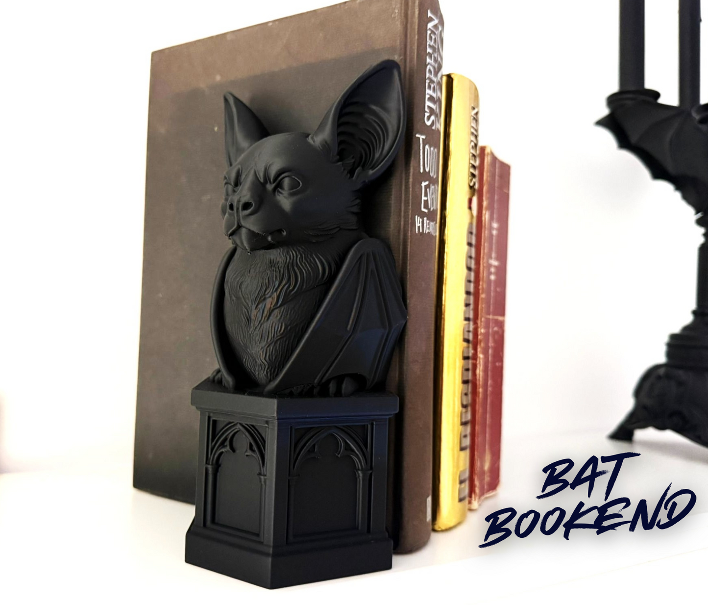 Gothic Bat Bookends — 3D Printed PLA Set of 2
