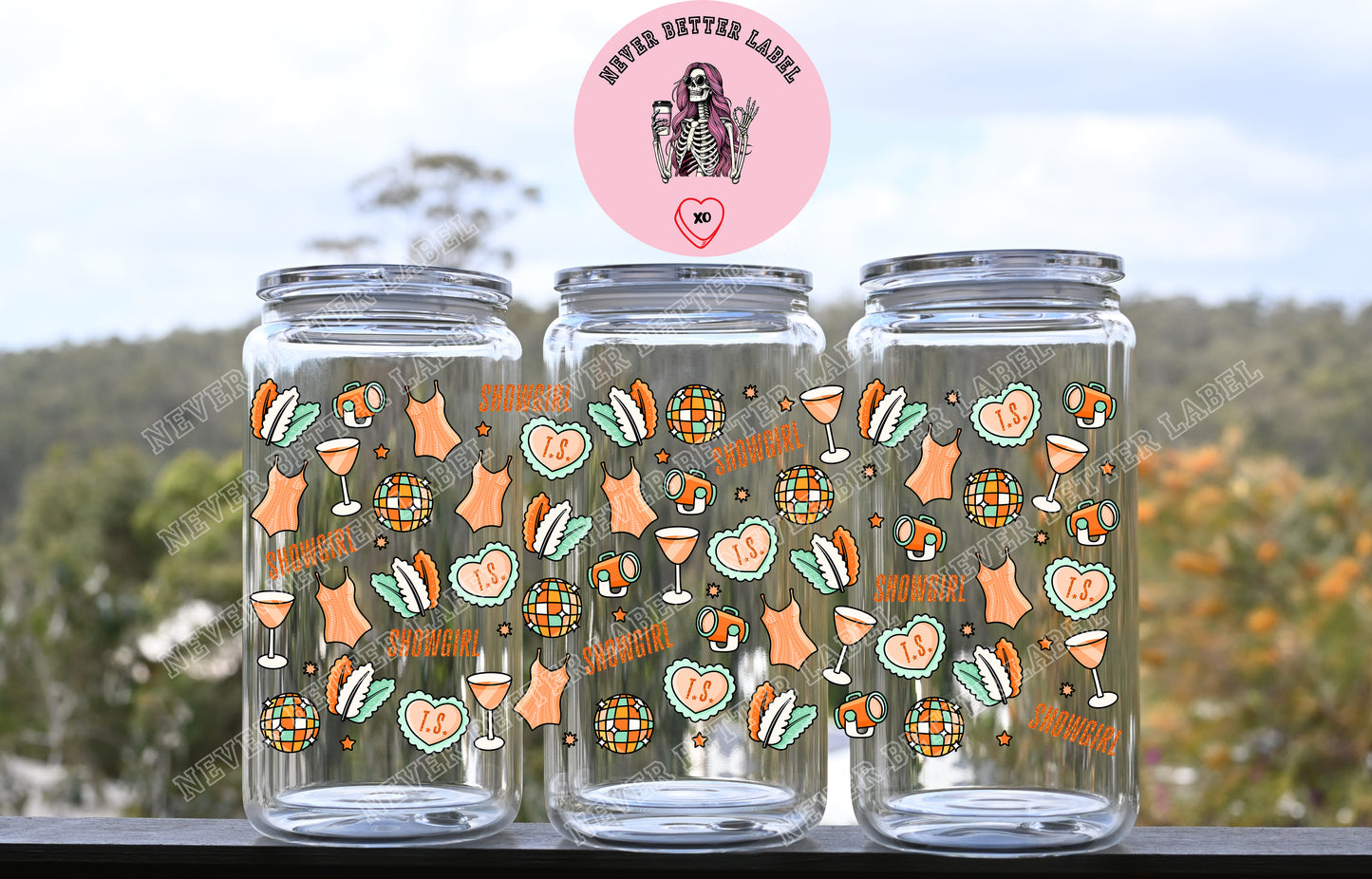 Showgirl Wrapped Glitter Filled Tumbler with Lid and Straw