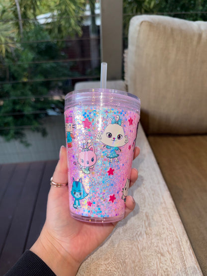 Gabby's Dollhouse Glitter Filled 350ml Tumbler - Ready to ship!