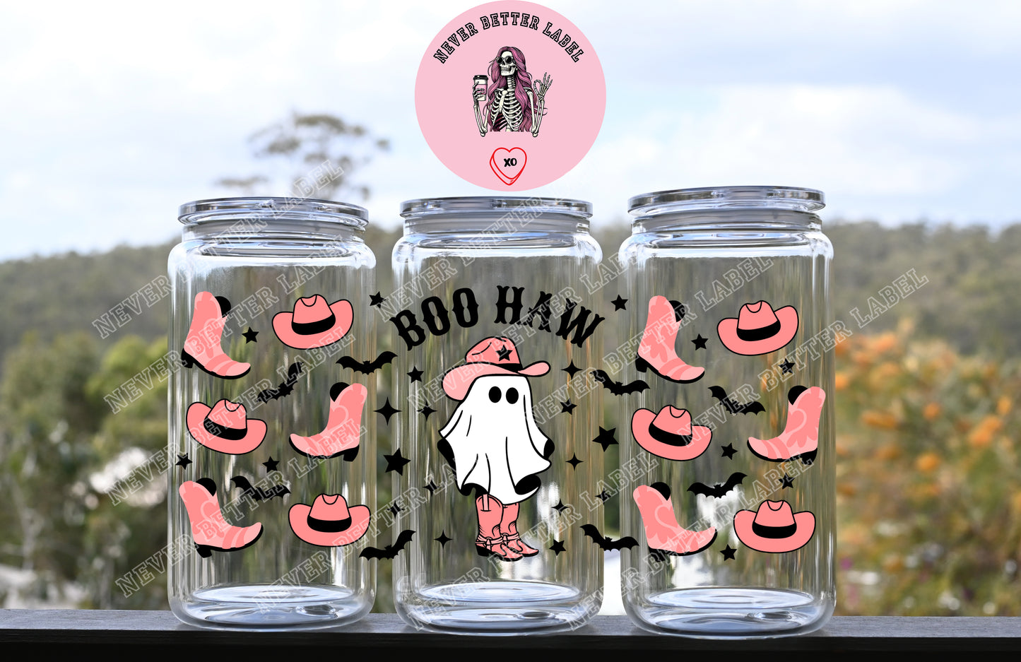 Boo Haw! Wrapped Glitter Filled Tumbler with Lid and Straw