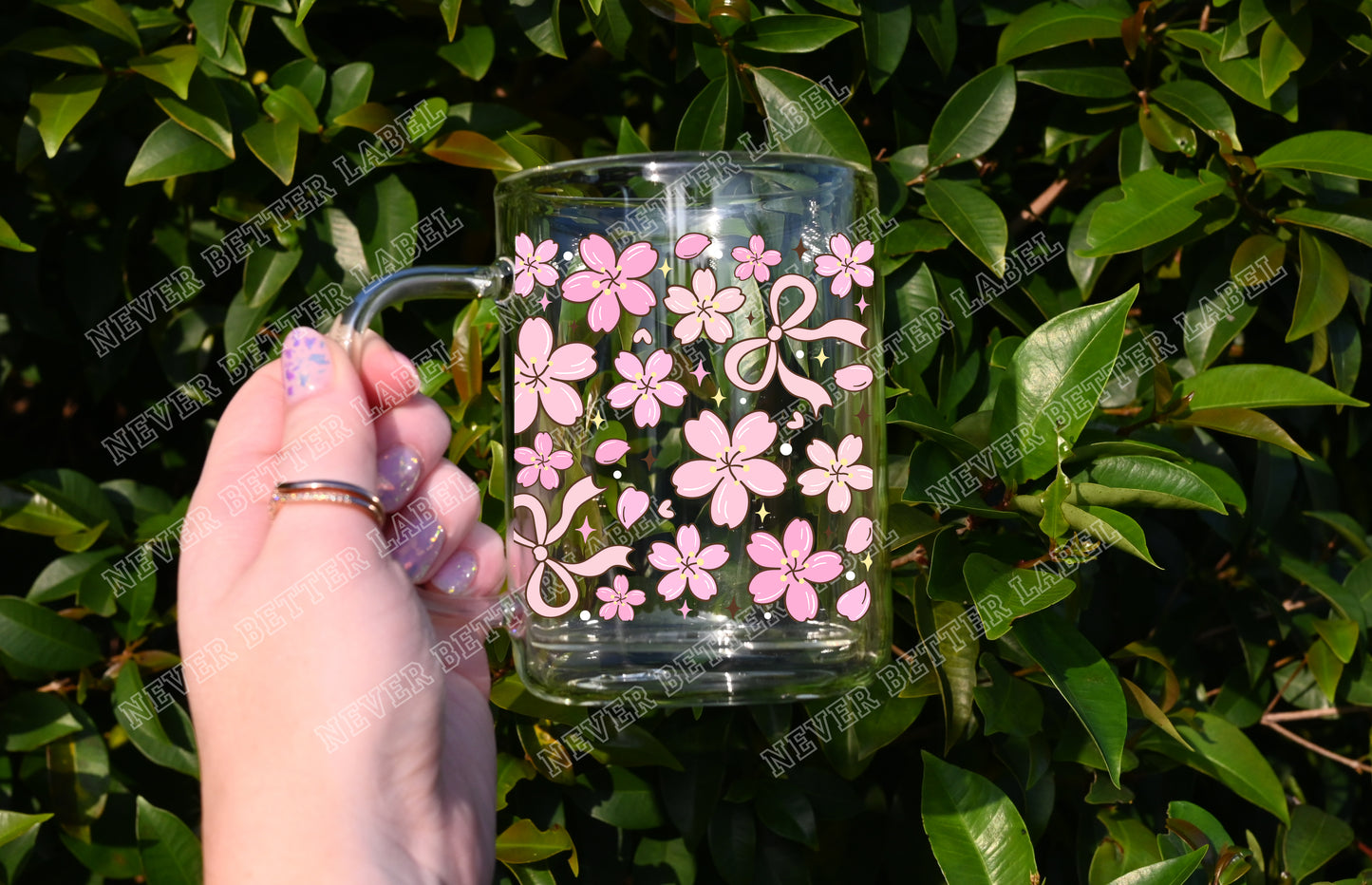 Cherry Blossom - Glitter Filled Glass Mug