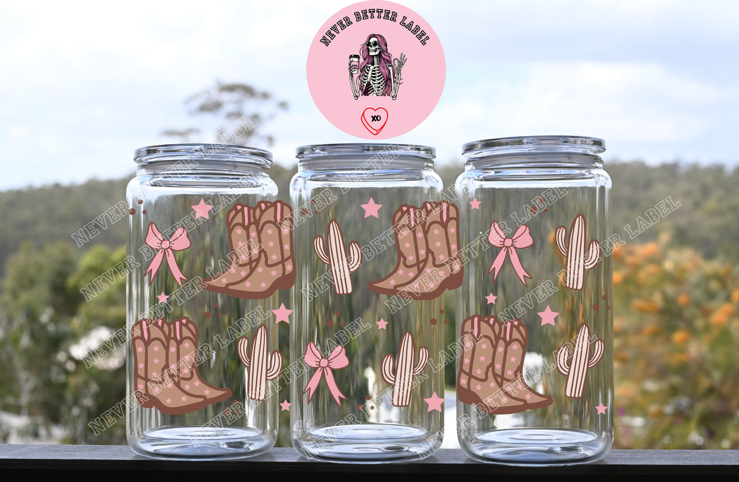 Coquette Cowgirl Wrapped Glitter Filled Tumbler with Lid and Straw