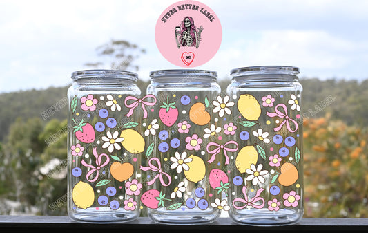 Coquette Summer Fruit Wrapped Glitter Filled Tumbler with Lid and Straw