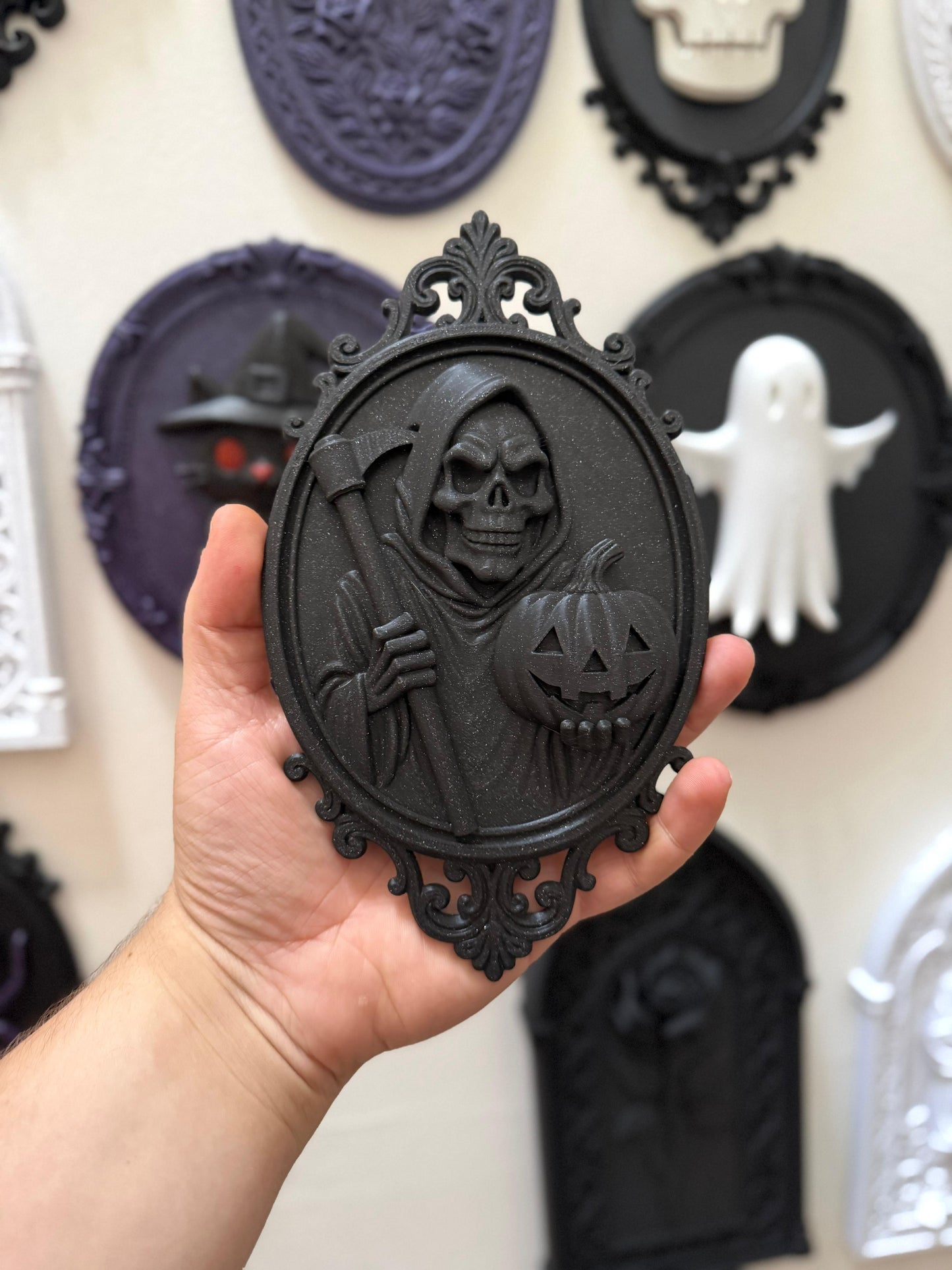 Death Pumpkin Wall Plaque — 3D Printed Gothic Reaper