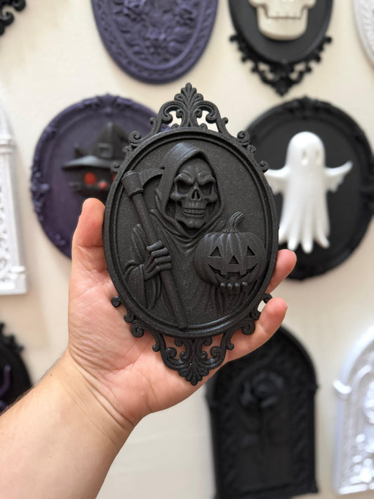 Death Pumpkin Wall Plaque — 3D Printed Gothic Reaper