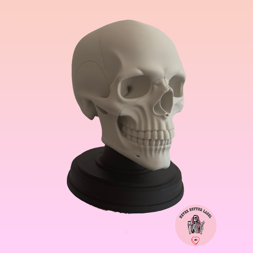 Human Skull Bust on Stand — 3D Printed Gothic Decor