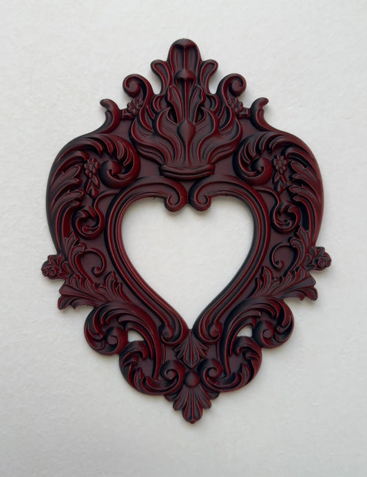 Dark Heart Frame Plaque — Silk Red & Black 3D Printed Baroque Wall Art