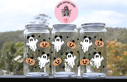 Ghost Mouse Pumpkin Wrapped Glitter Filled Tumbler with Lid and Straw