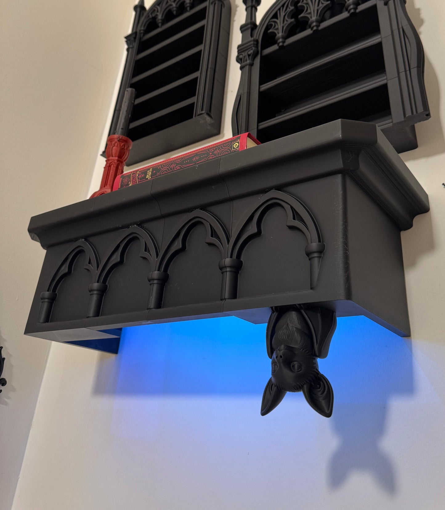 Giant Bat Wall Shelf — 3D Printed Gothic Cathedral Shelf