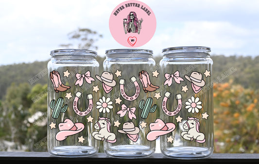 Girly Cowgirl Wrapped Glitter Filled Tumbler with Lid and Straw