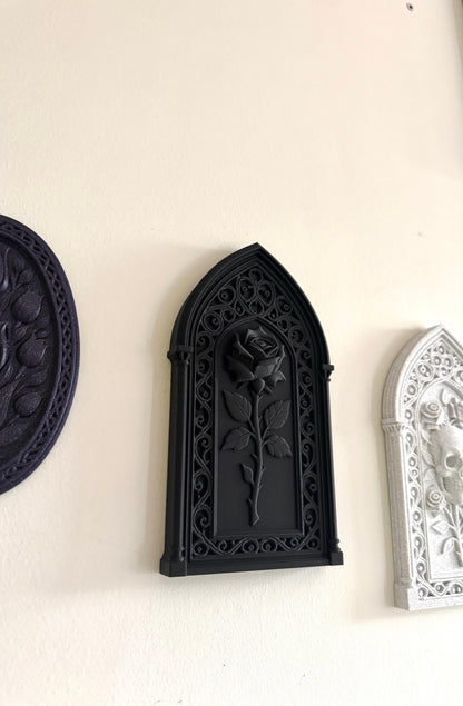 Gothic Rose Frame Wall Plaque — 3D Printed Dark Decor