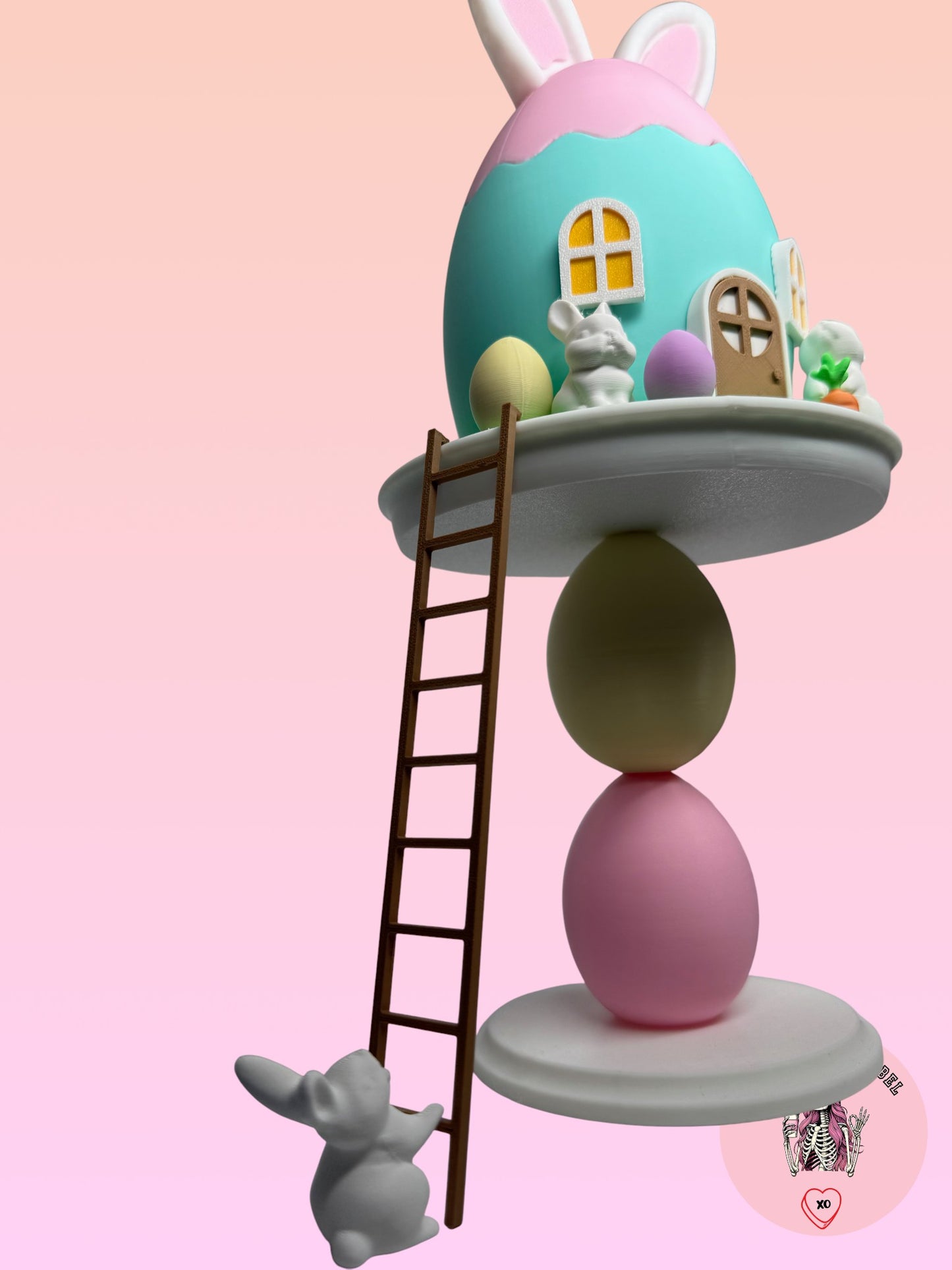Bunny Egg House Tiered Stand (With Removable Lid)