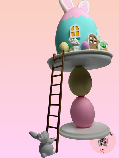 Bunny Egg House Tiered Stand (With Removable Lid)
