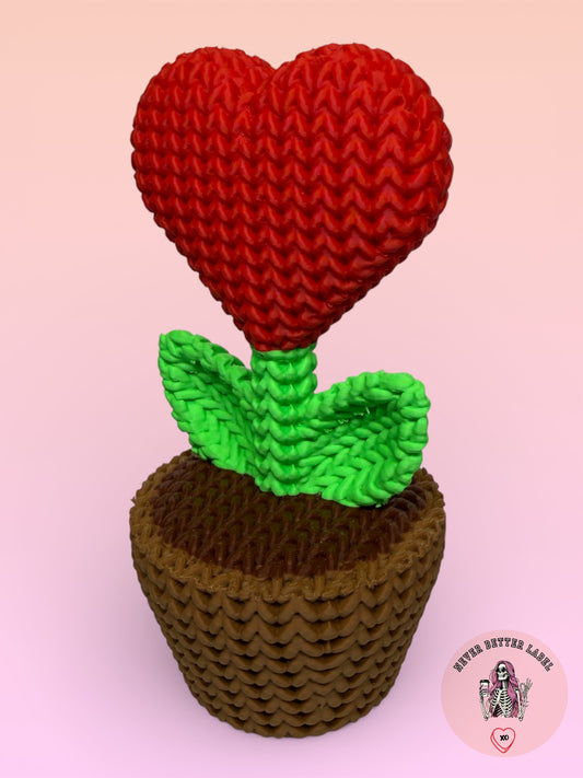 Knitted Heart Flower In Pot