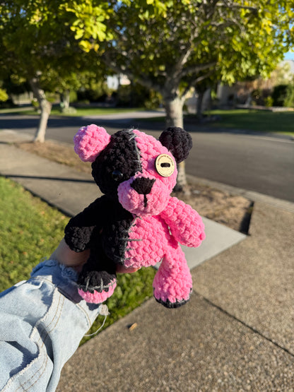 🧸 Pink Zombie Bear Crochet Plush 🩷🖤