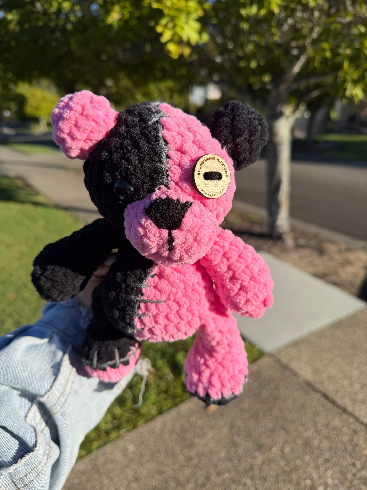 🧸 Pink Zombie Bear Crochet Plush 🩷🖤