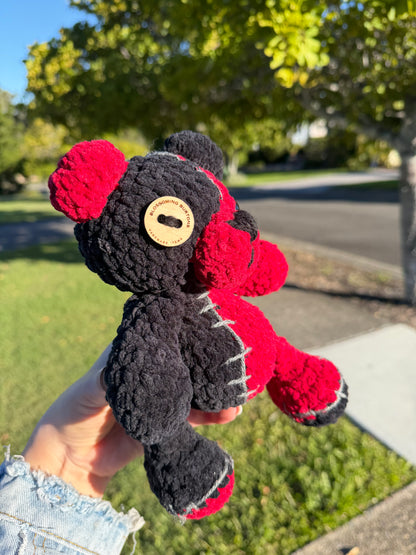 🧸 Crimson Zombie Bear Crochet Plush ❤️🖤