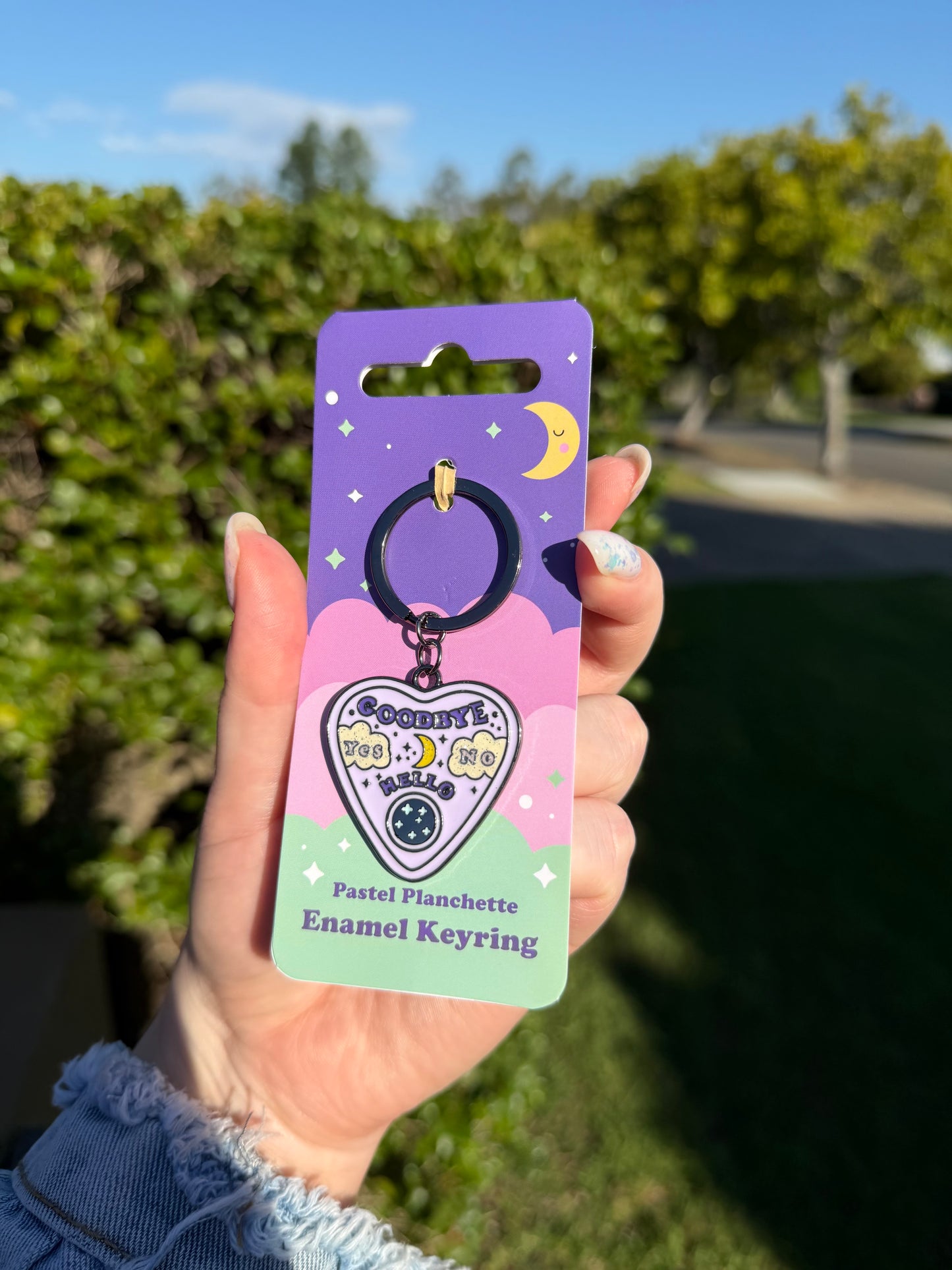 Goodbye, Hello Pastel Planchette Enamel Keyring 👻💜
