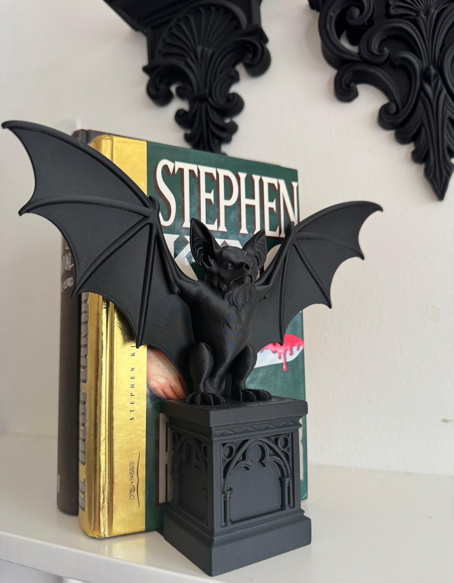Dark Academia Bat Bookends — 3D Printed Winged Gargoyle Set of 2