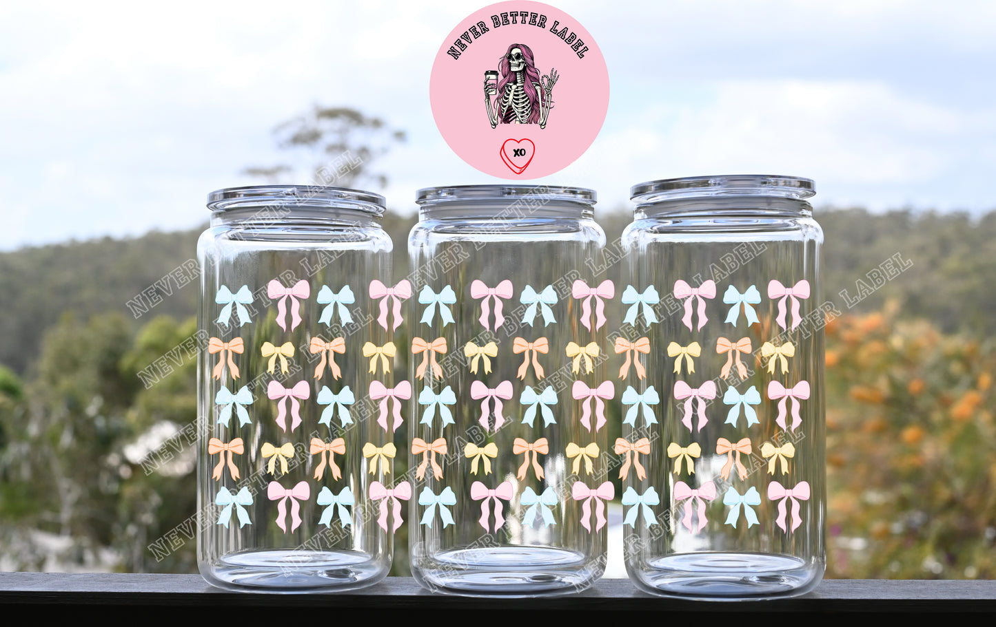 Pastel Bows Wrapped Glitter Filled Tumbler with Lid and Straw