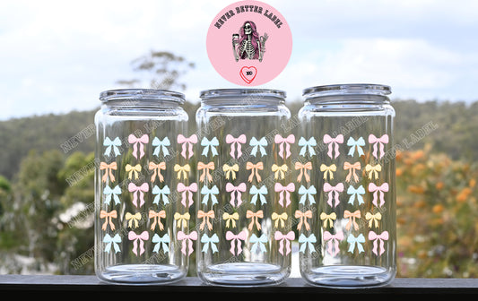 Pastel Bows Wrapped Glitter Filled Tumbler with Lid and Straw