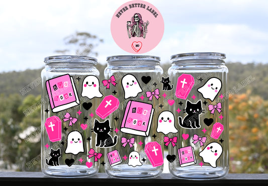 Pink Black Ghost Wrapped Glitter Filled Tumbler with Lid and Straw