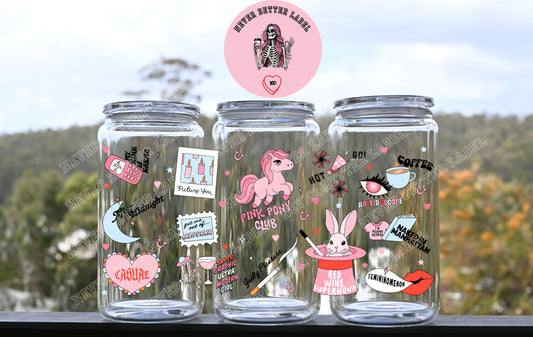 Pink Small Horse Society Wrapped Glitter Filled Tumbler with Lid and Straw