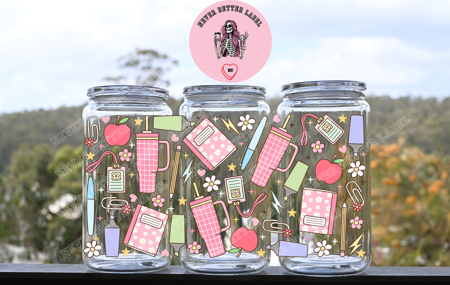 Teacher Stuff Wrapped Glitter Filled Tumbler with Lid and Straw