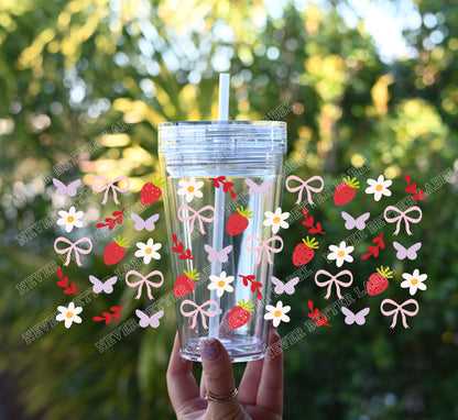Strawberry Bows - Glitter Filled Stadium Cup
